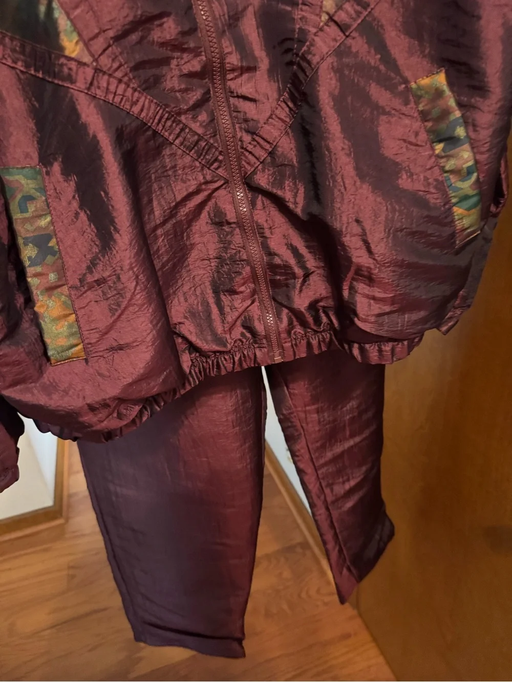 Source Unknown Maroon Track Jacket and Pants Set with Iridescent Camo Panels